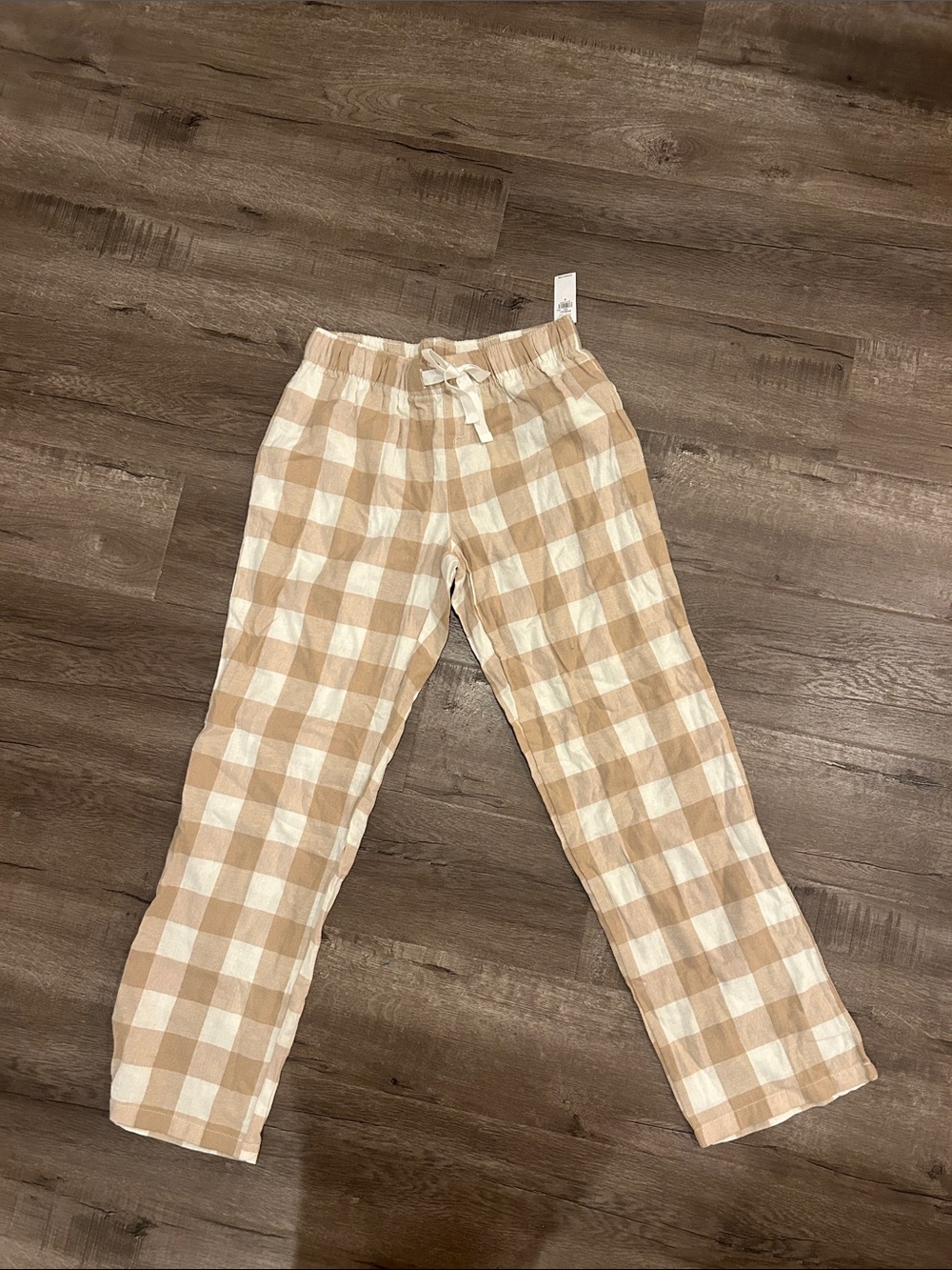 Old Navy Beige and White Check Drawstring Pajama Pants